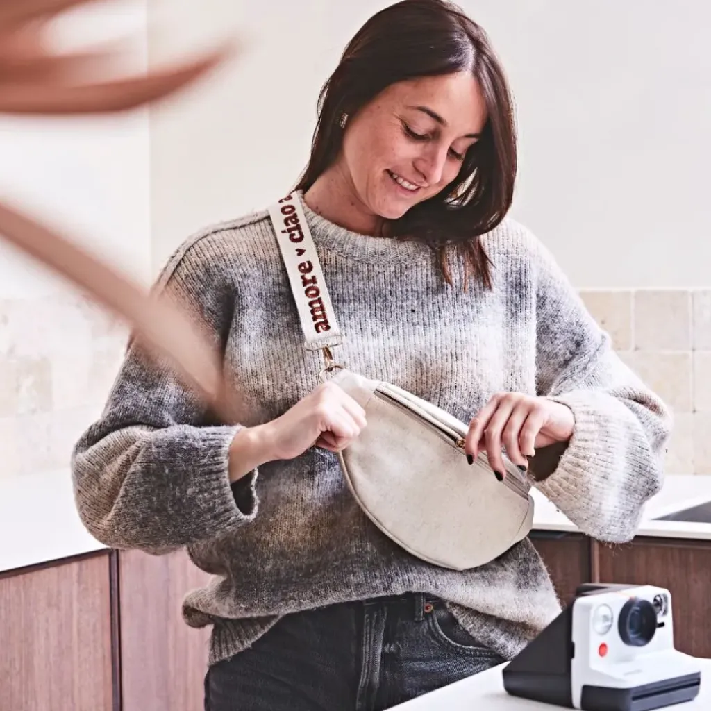 Fabrique de Styles Bandoulière brodée ciao réglable en coton écru et* Accessoires Mode