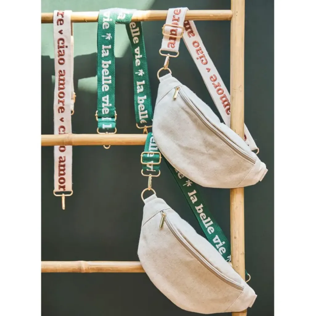 Fabrique de Styles Bandoulière brodée réglable en coton émeraude et écru* Accessoires Mode