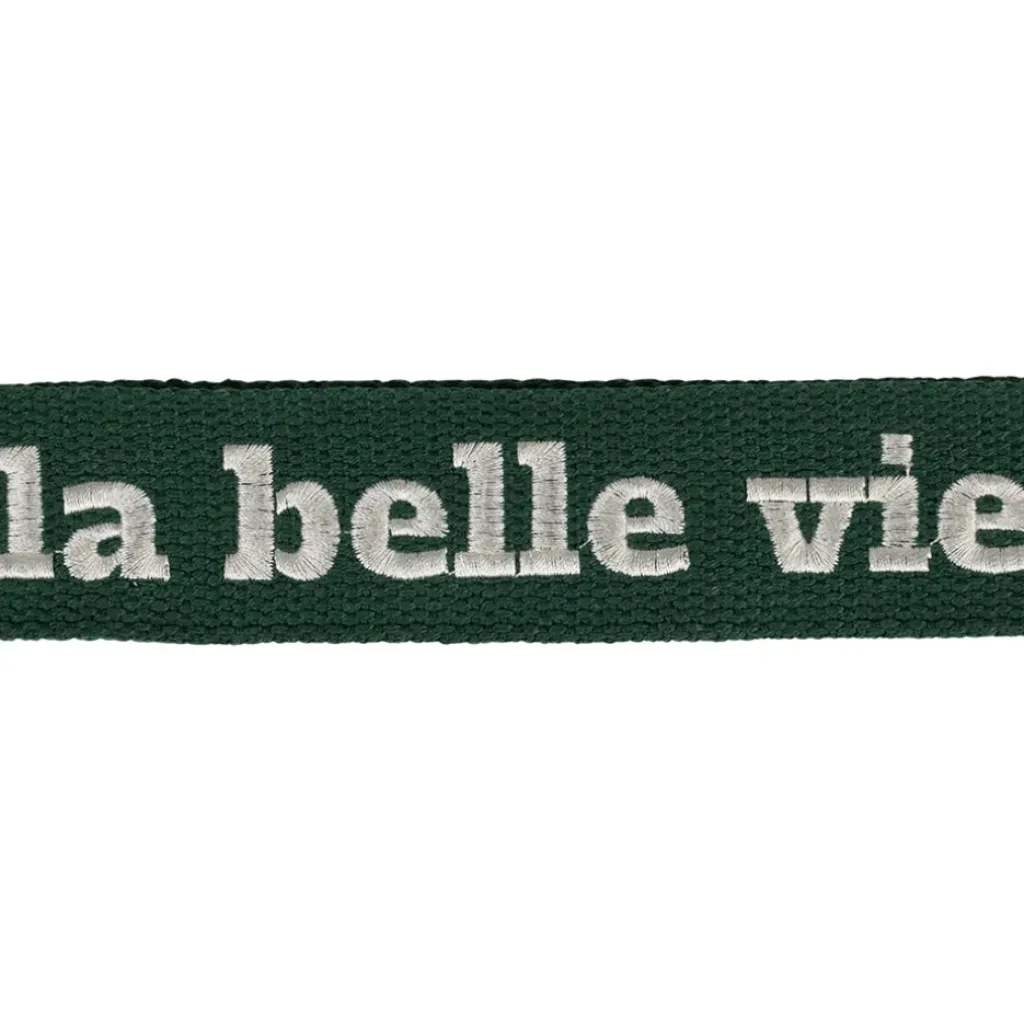 Fabrique de Styles Bandoulière brodée réglable en coton émeraude et écru* Accessoires Mode