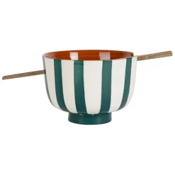 Fabrique de Styles Bol en grès rayé émeraude et blanc avec baguettes d14cm - Alaria* Bols Et Coupelles