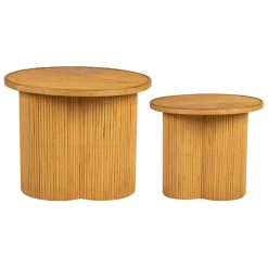 Fabrique de Styles Bout de canapé ronds x2 nude en bambou et bois contreplaqué - Saori* Bouts De Canapé Et Tables D'appoint