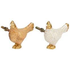 Fabrique de Styles Boutons de porte poules x2 blanc et doré - Campagne* Accessoires Et Quincaillerie