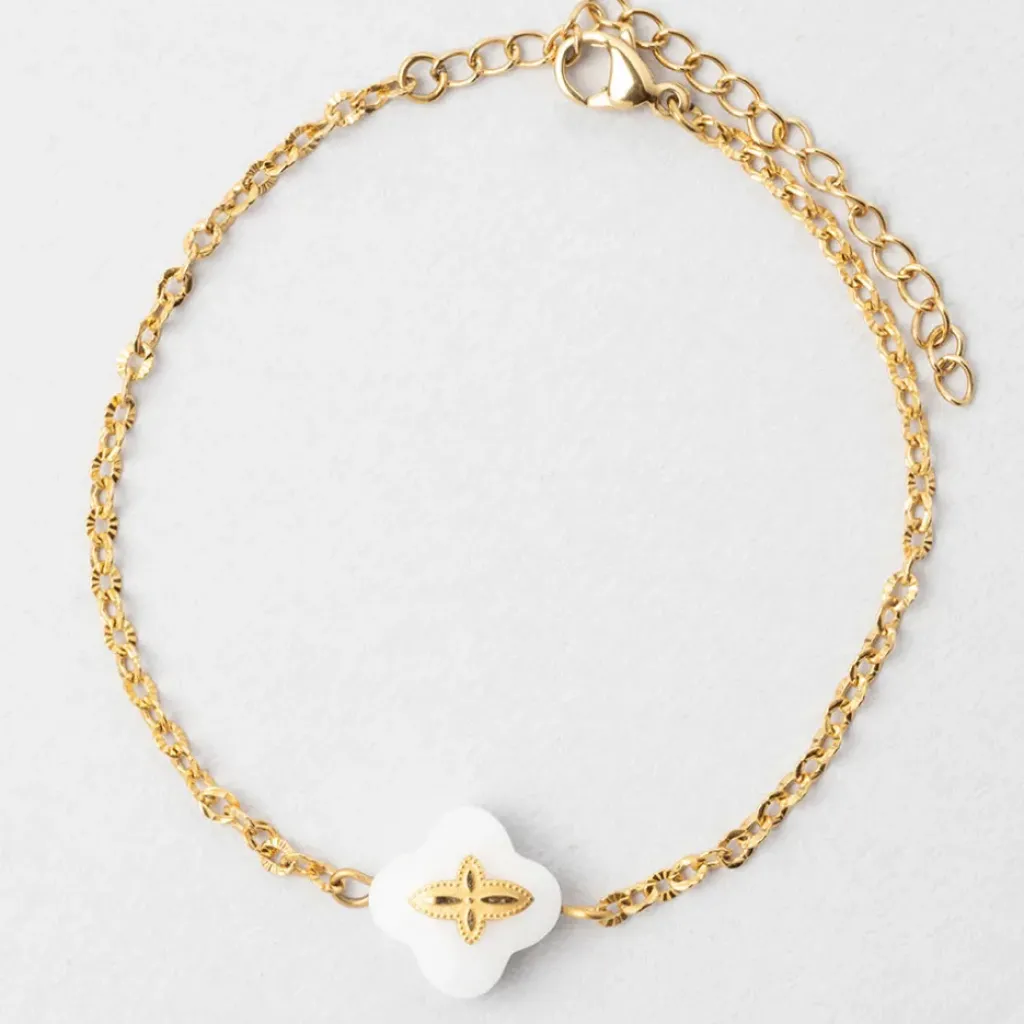 Fabrique de Styles Bracelet en acier doré et blanc - trefle* Bijoux Fantaisie