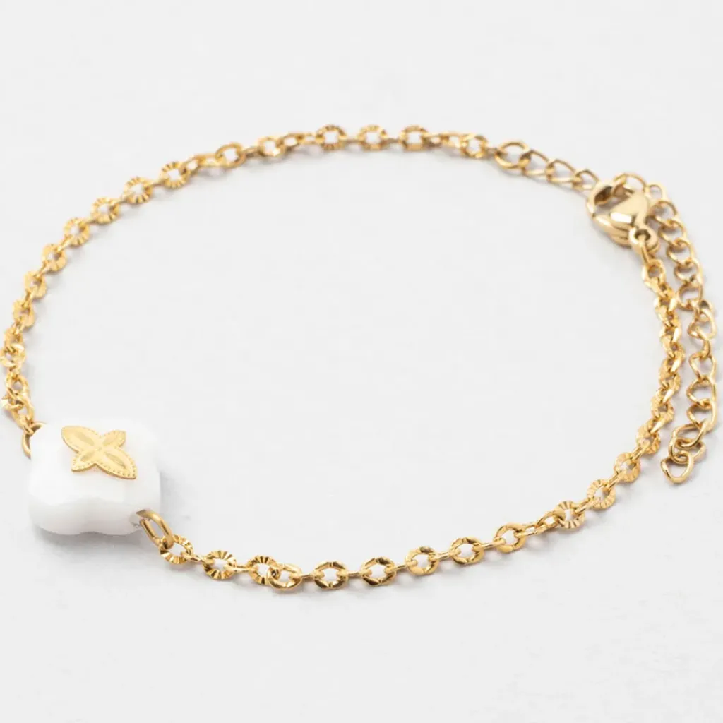 Fabrique de Styles Bracelet en acier doré et blanc - trefle* Bijoux Fantaisie