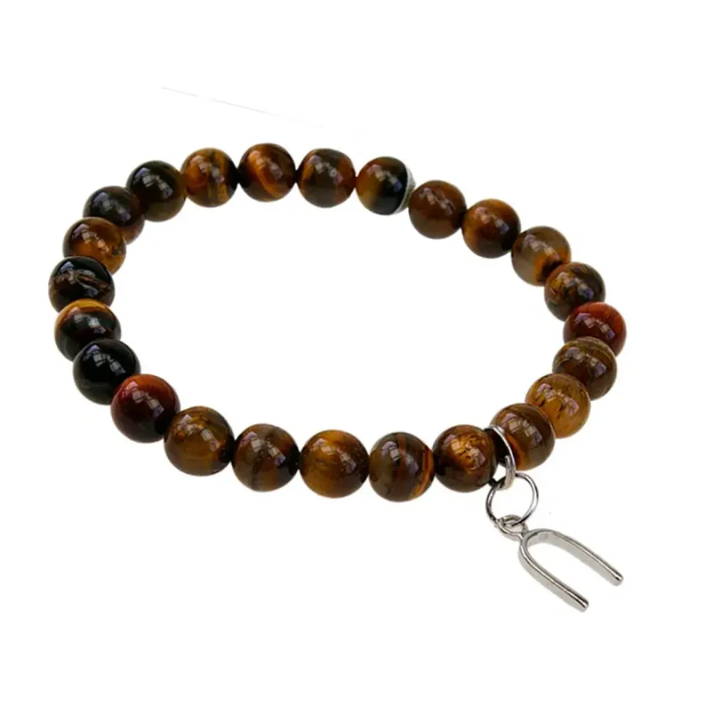 Fabrique de Styles Bracelet oeil de tigre perles rondes 8mm et fer à cheval* Bijoux Fantaisie