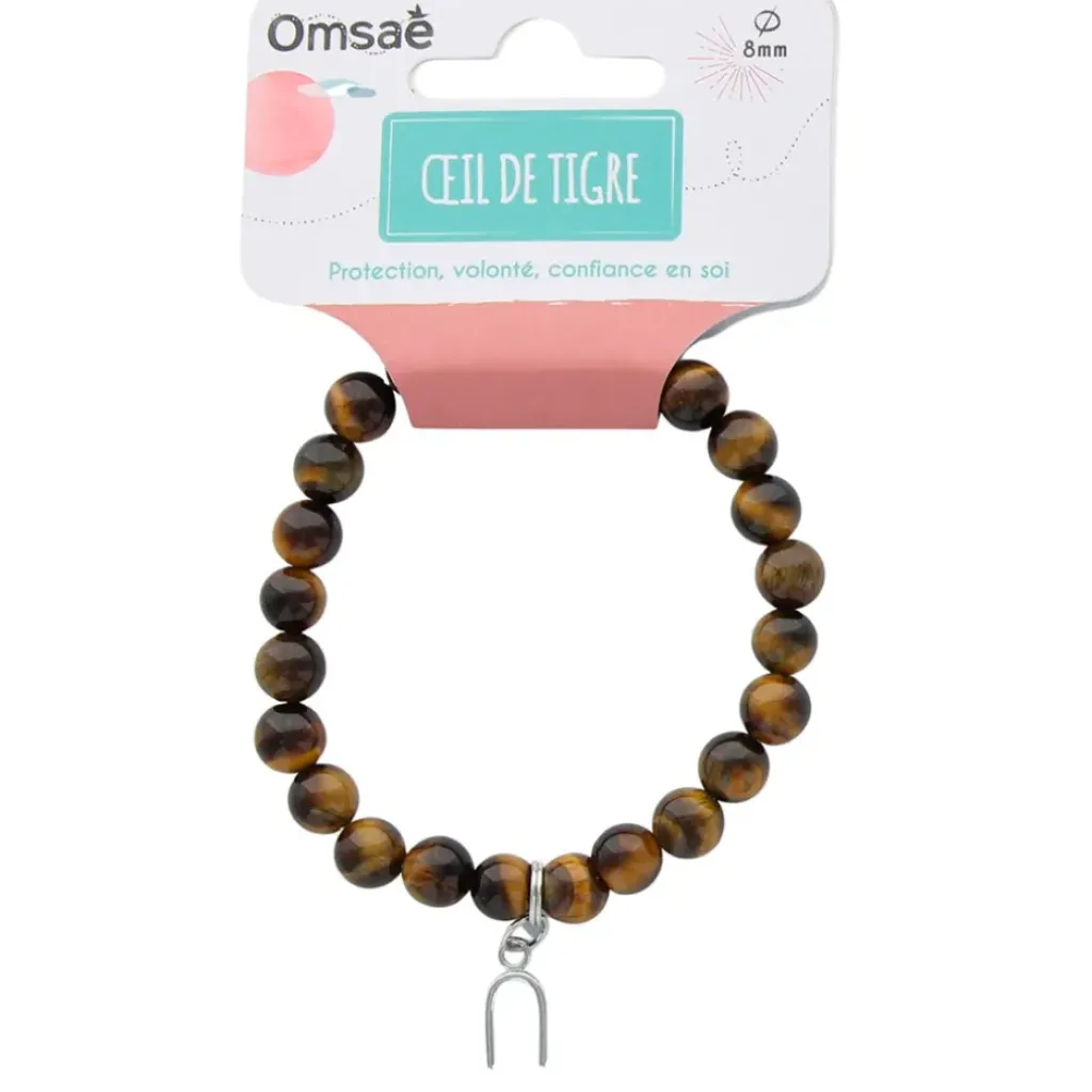 Fabrique de Styles Bracelet oeil de tigre perles rondes 8mm et fer à cheval* Bijoux Fantaisie