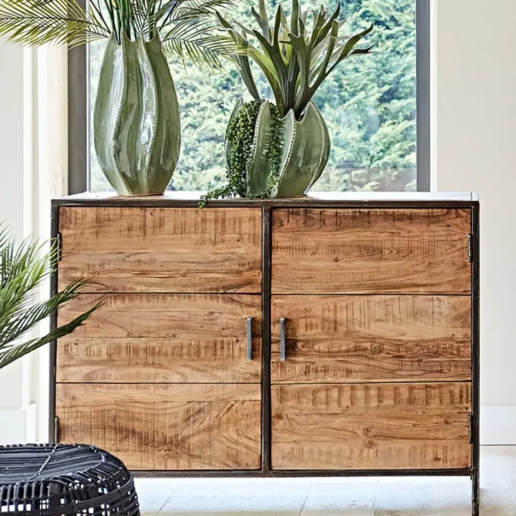 Fabrique de Styles Buffet bas en acacia et fer 2 portes H90cm - Factory* Buffets Et Vitrines