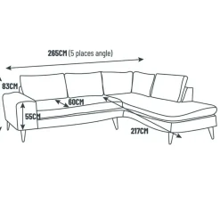 Fabrique de Styles Canapé d'angle droit 5 places André - effet velours - Seven emerald* Canapés D'angle