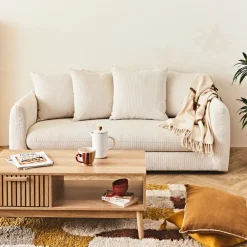 Fabrique de Styles Canapé fixe 3 places Basile - Effet Velours Côtelé - Fjord Écru* Canapés Fixes