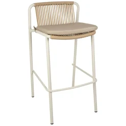 Fabrique de Styles Chaise de bar d'extérieur avec coussin en tissu beige et blanc h97cm - Ajay*Enfant Chaises, Fauteuils|Jardin