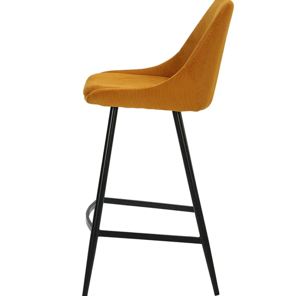 Fabrique de Styles Chaise de bar en velours côtelé jaune h67cm - Ben* Tabourets Et Chaises De Bar