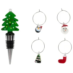 Fabrique de Styles Coffret bouchon bouteille avec 4 marqueurs en verre et inox - Noel* Accessoires Vin Et Cocktails