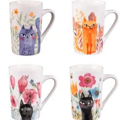 Fabrique de Styles Coffret de 4 mugs en porcelaine chat 35cl - Savannah* Tasses Et Mugs