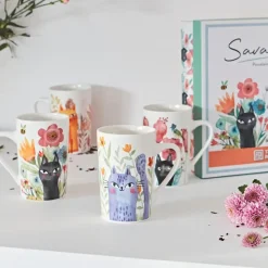 Fabrique de Styles Coffret de 4 mugs en porcelaine chat 35cl - Savannah* Tasses Et Mugs