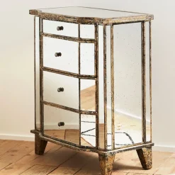 Fabrique de Styles Commode en bois miroir patine 4 tiroirs H88cm* Commodes