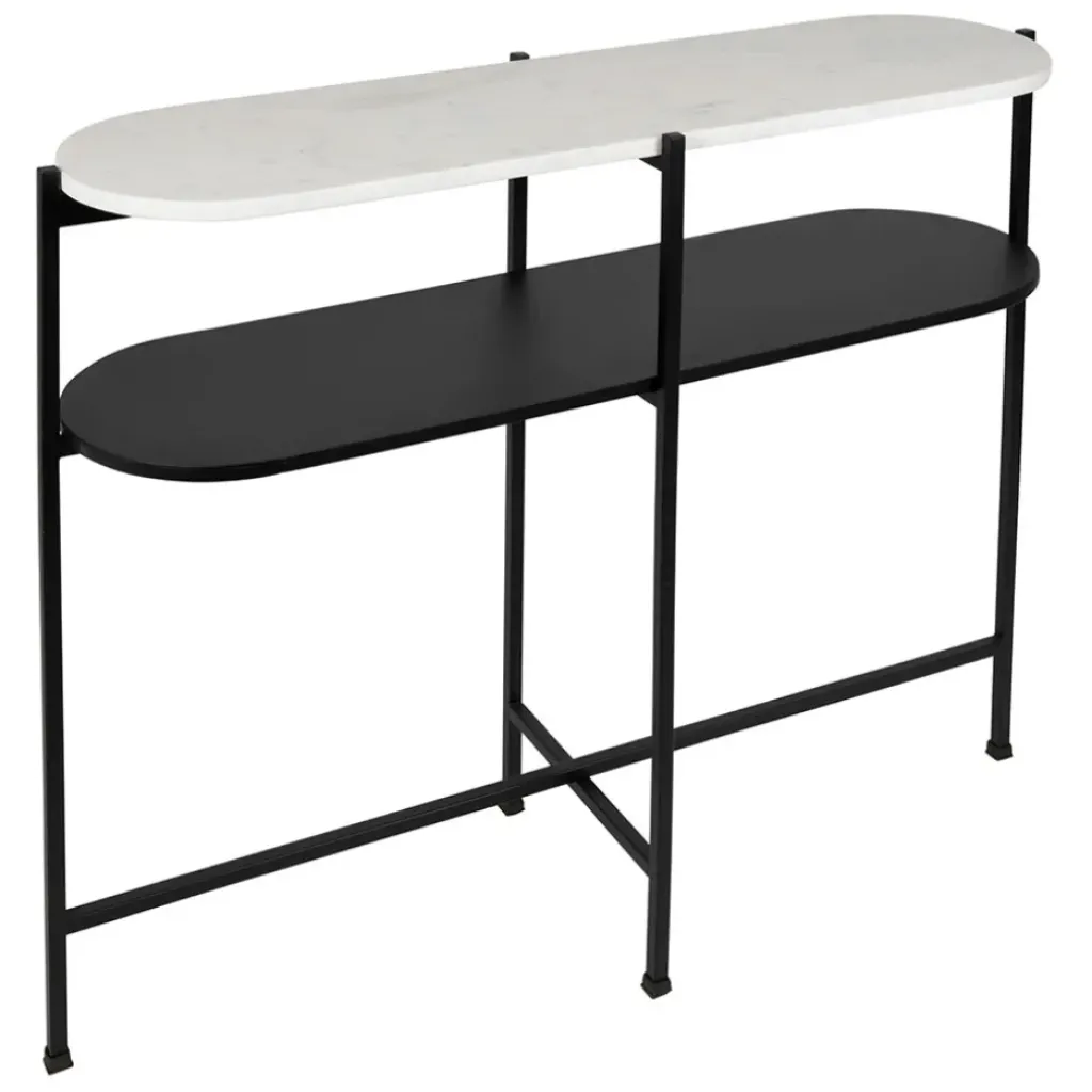 Fabrique de Styles Console avec étagère en marbre et fer blanc et noir 100x30xh80cm - Eskela* Consoles