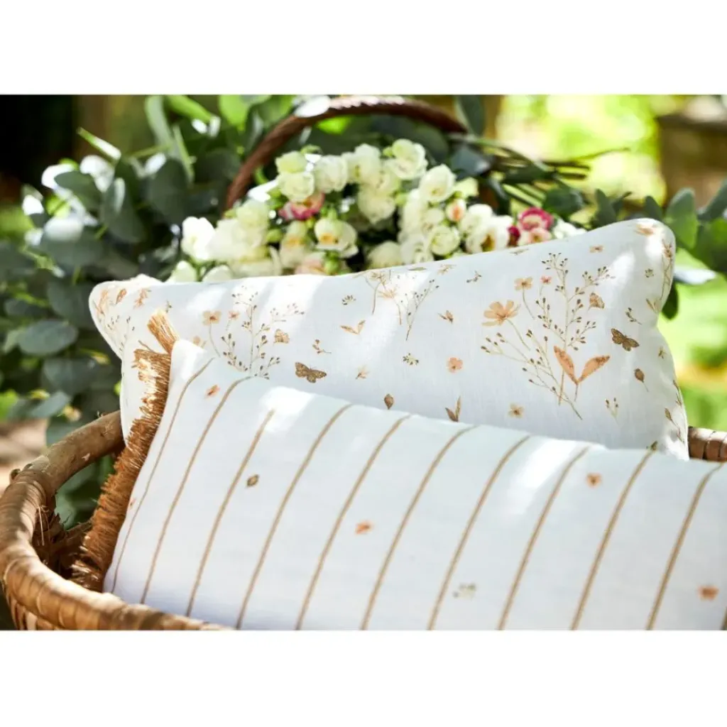 Fabrique de Styles Coussin en lin fleur des champs rose et blanc 45x45cm - Louise* Coussins Et Housses