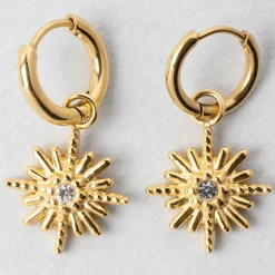 Fabrique de Styles Créoles x2 soleil h25mm acier inoxydable+strass* Bijoux Fantaisie