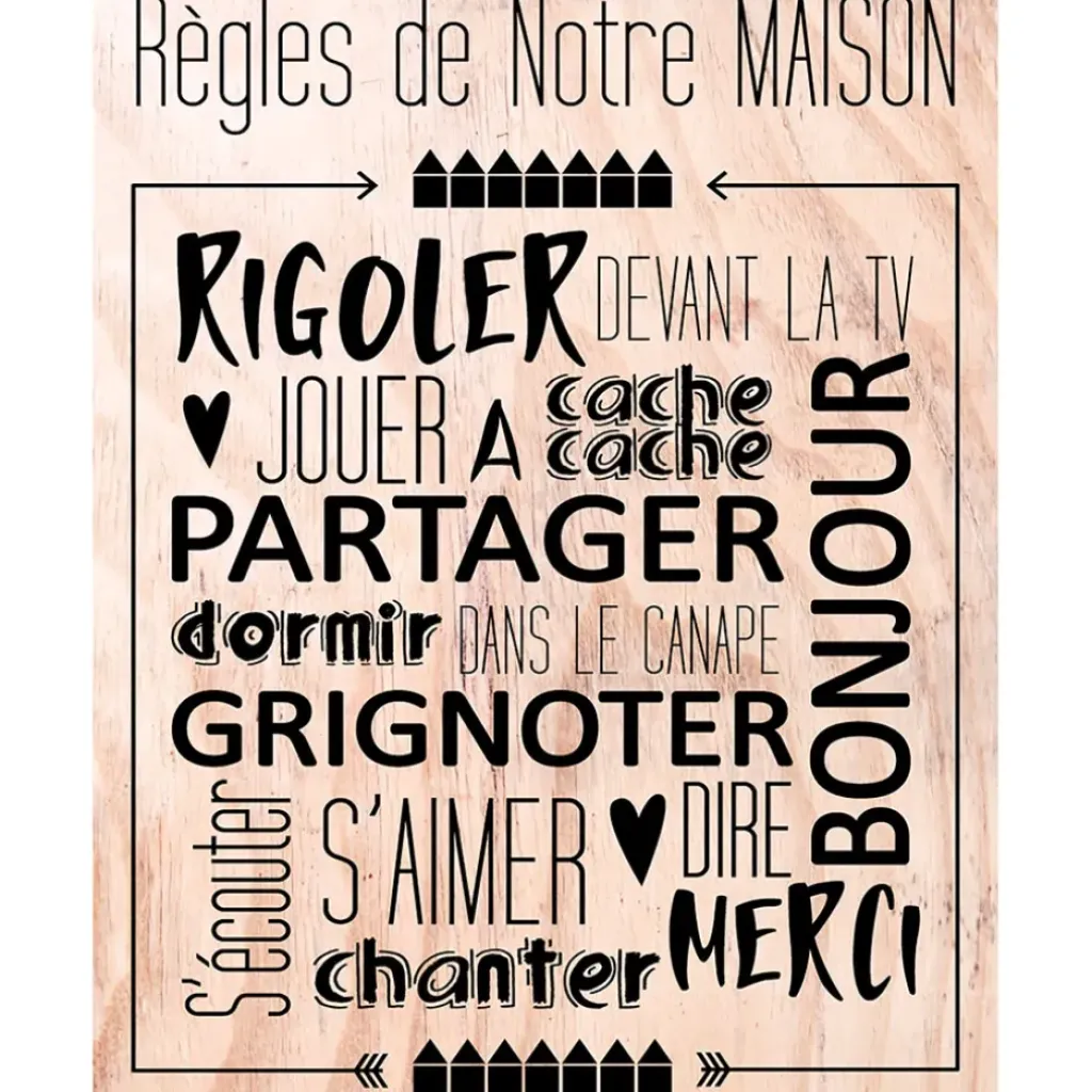 Fabrique de Styles Decoration murale wording regles maison 30x40* Déco À Suspendre Et Adhésive