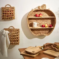 Fabrique de Styles Etagere murale 2 niveaux en jacynthe d'eau et fer h59cm - Pomme* Étagères Murales