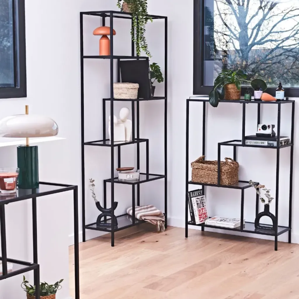 Fabrique de Styles Etagère en fer et verre fumé h113cm - Edgard* Bibliothèques Et Étagères