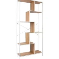 Fabrique de Styles Etagère en métal blanc et bois naturel h180cm - Edgard* Bibliothèques Et Étagères