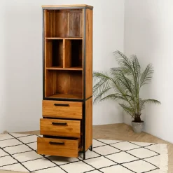 Fabrique de Styles Etagère en teck massif recycle avec 3 tiroirs H190cm - Alix* Bibliothèques Et Étagères