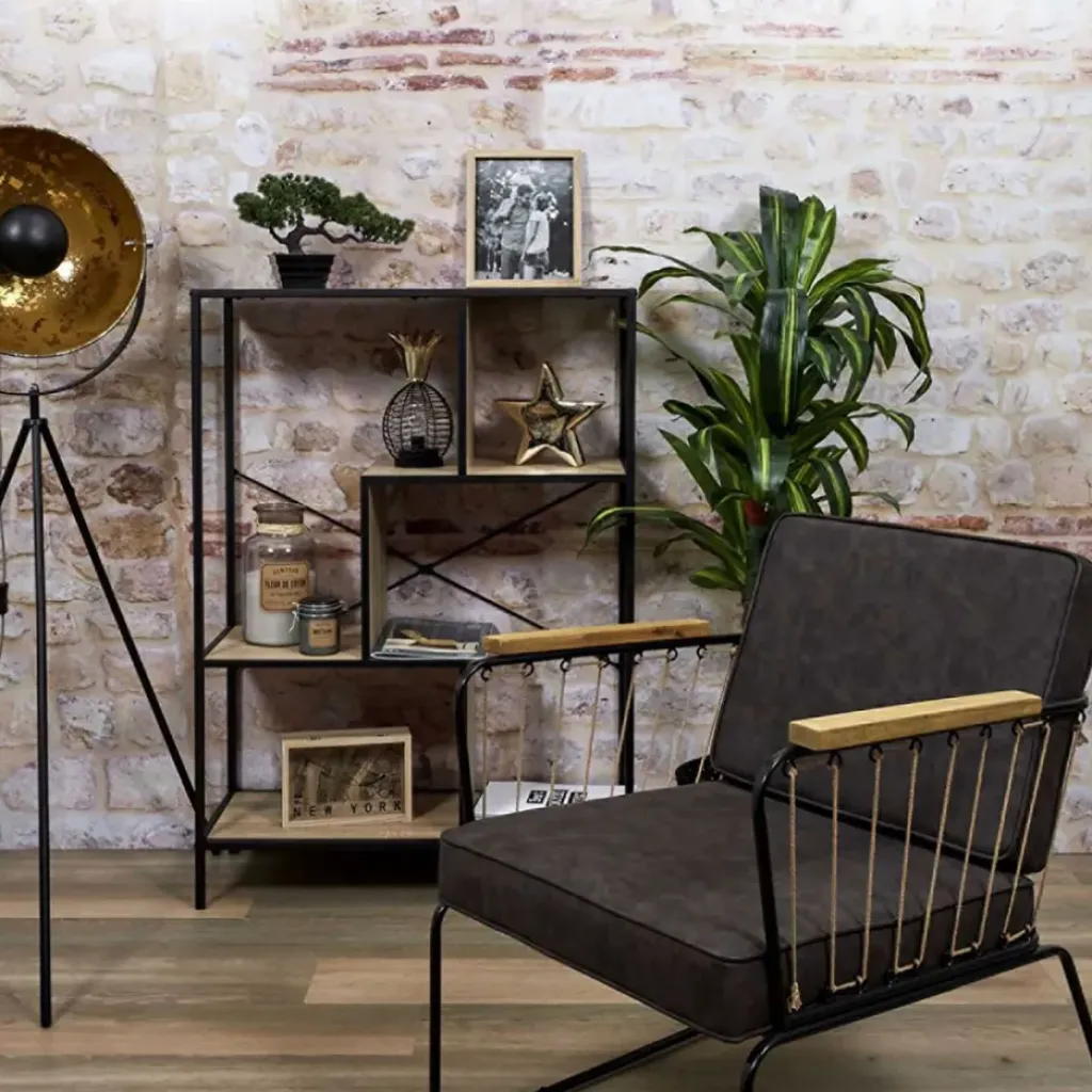 Fabrique de Styles Etagère industrielle en bois et métal H113cm - Edgard* Bibliothèques Et Étagères