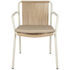 Fabrique de Styles Fauteuil d'extérieur avec coussin en tissu beige et blanc - Ajay*Enfant Chaises, Fauteuils|Jardin