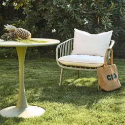 Fabrique de Styles Fauteuil d'extérieur avec 2 coussins en tissu blanc - Lumi*Enfant Chaises, Fauteuils|Jardin