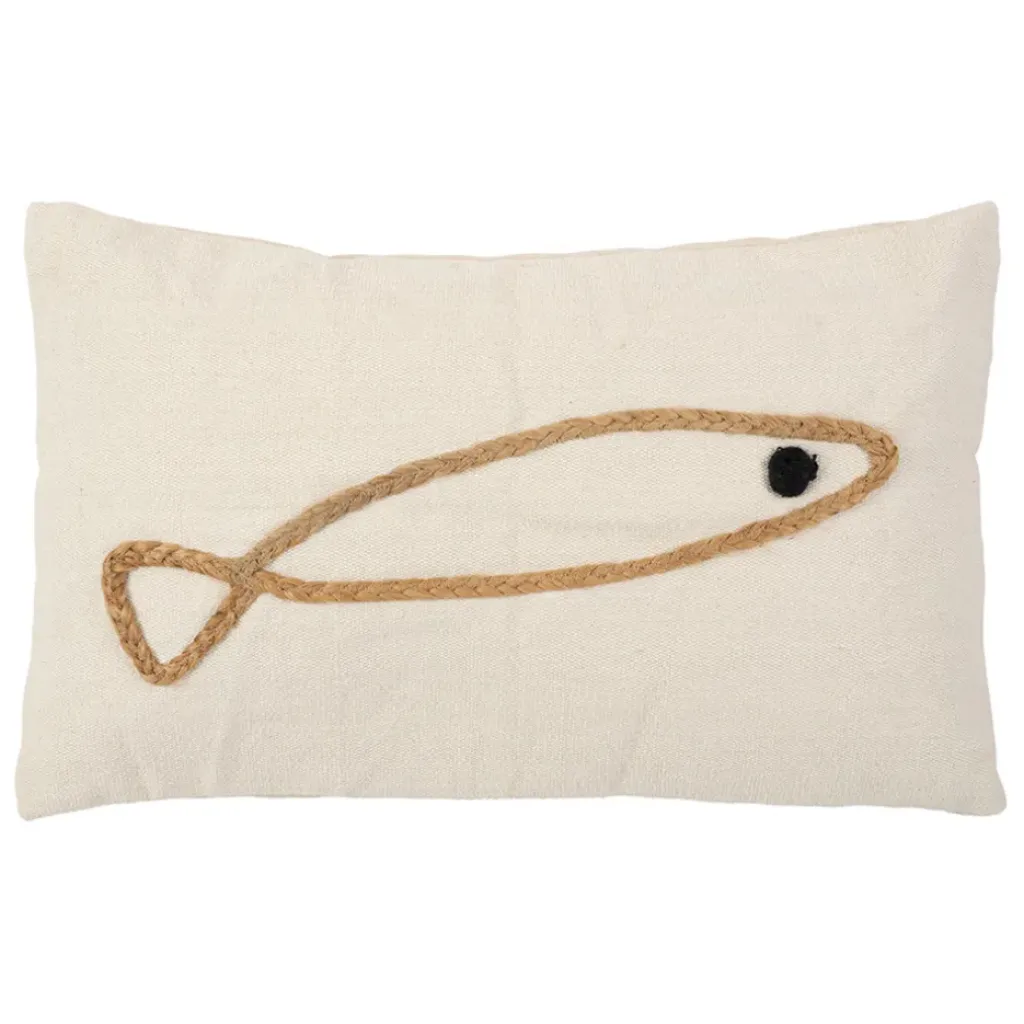 Fabrique de Styles Housse de coussin en coton écru et jute naturel 50x30cm - Eté A La Mer* Coussins Et Housses
