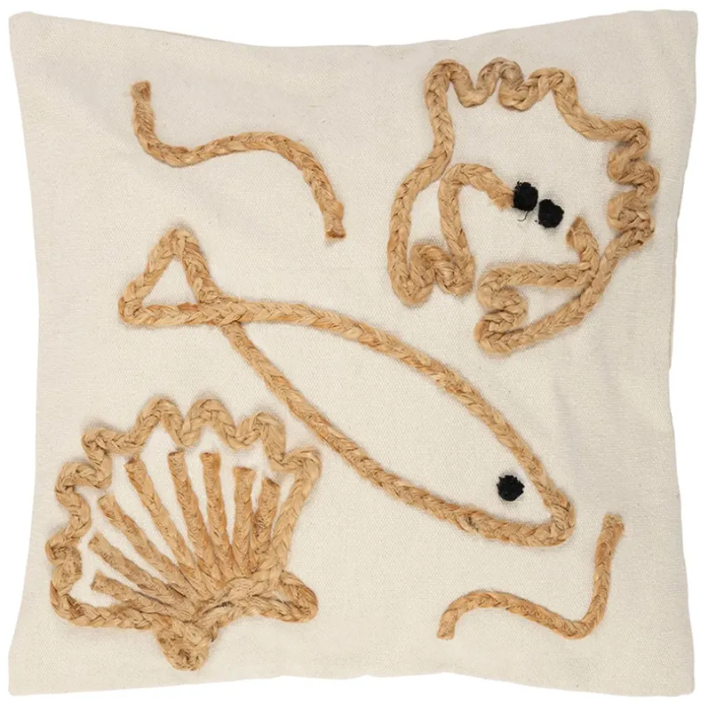 Fabrique de Styles Housse de coussin en jute naturel et coton écru 45x45cm - Eté A La Mer* Coussins Et Housses