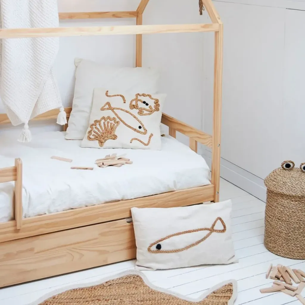 Fabrique de Styles Housse de coussin en jute naturel et coton écru 45x45cm - Eté A La Mer* Coussins Et Housses