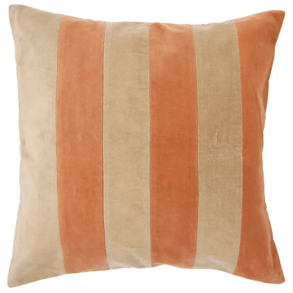 Fabrique de Styles Housse de coussin en velours coton rayé écru et 45x45cm - Klosen* Coussins Et Housses