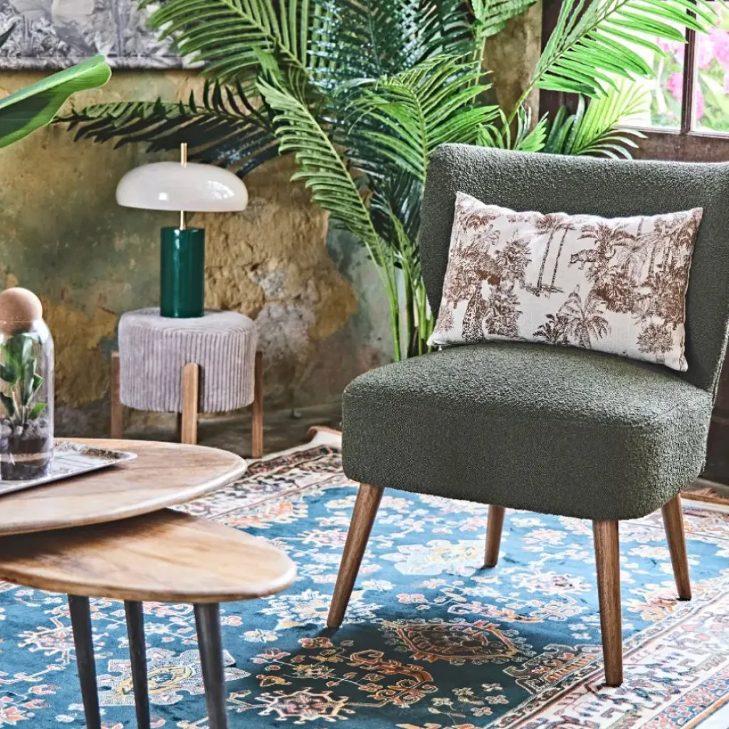 Fabrique de Styles Lampe champignon en fer émeraude et écru h40cm - Arty* Lampes À Poser