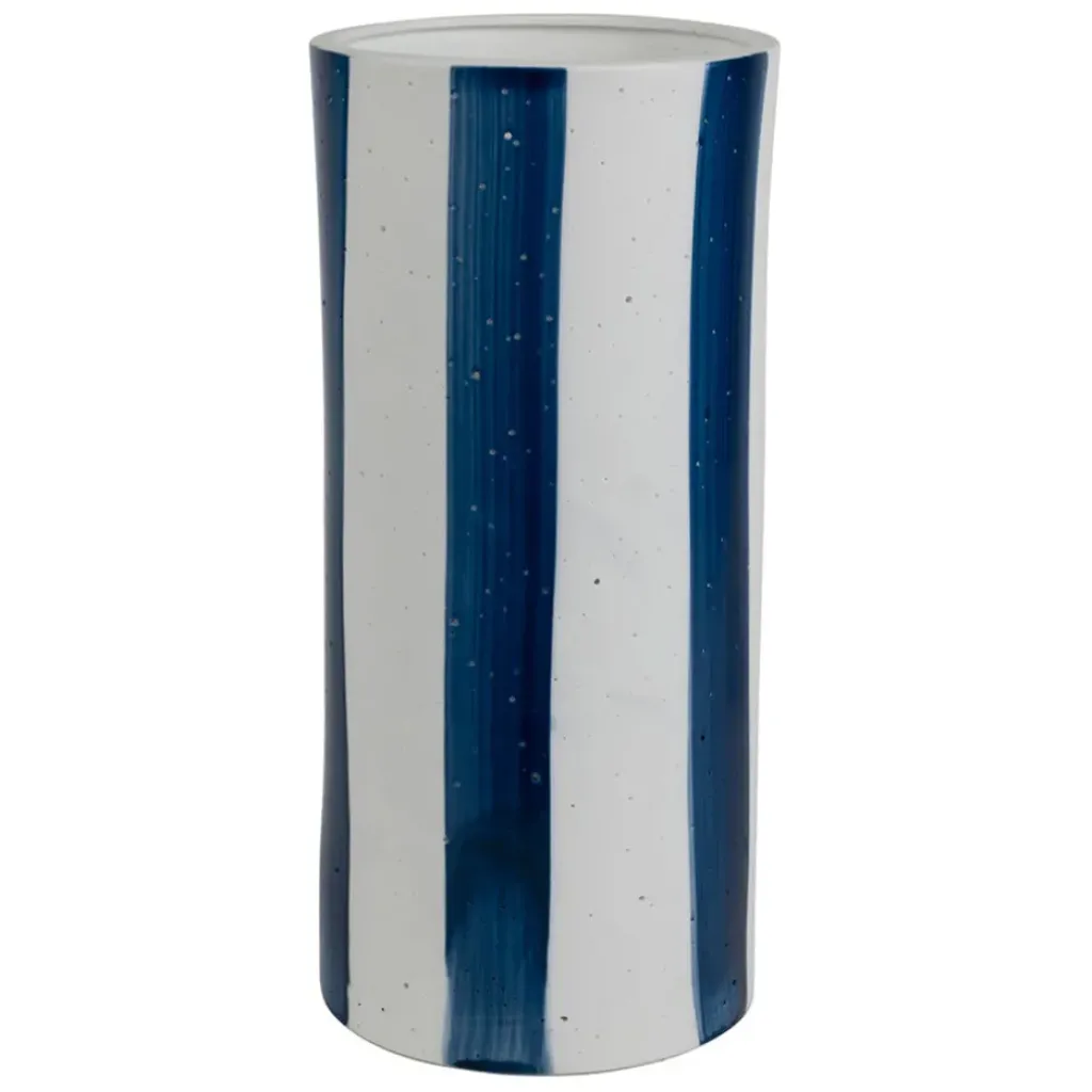 Fabrique de Styles Lampe cylindre en porcelaine rayée et blanc h28cm - Alaria* Lampes À Poser