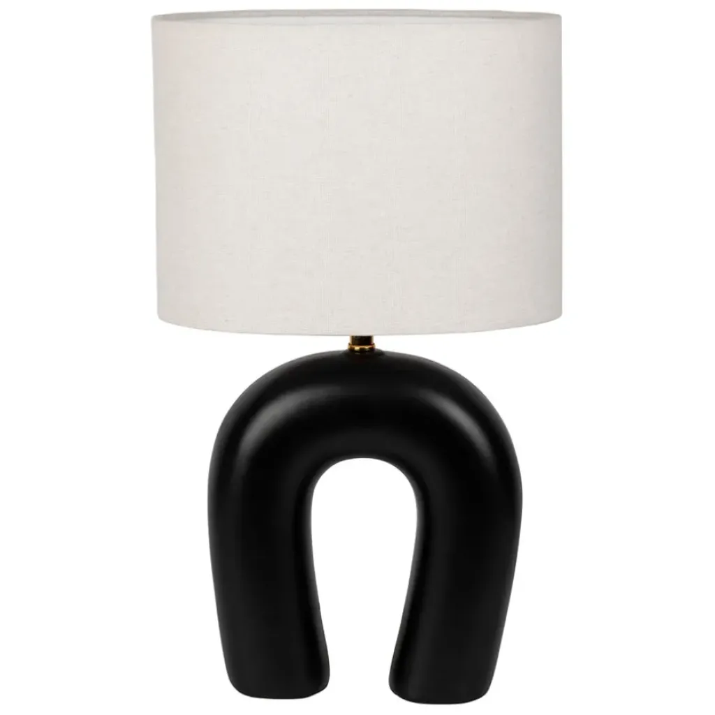 Fabrique de Styles Lampe en céramique ecru et coton noir h45cm - Organic* Lampes À Poser