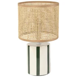 Fabrique de Styles Lampe en céramique rayée émeraude et blanc h27cm - Medi* Lampes À Poser