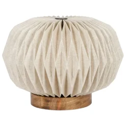 Fabrique de Styles Lampe en papier et lin blanc et support en manguier d43xh31cm - Fontelo* Lampes À Poser