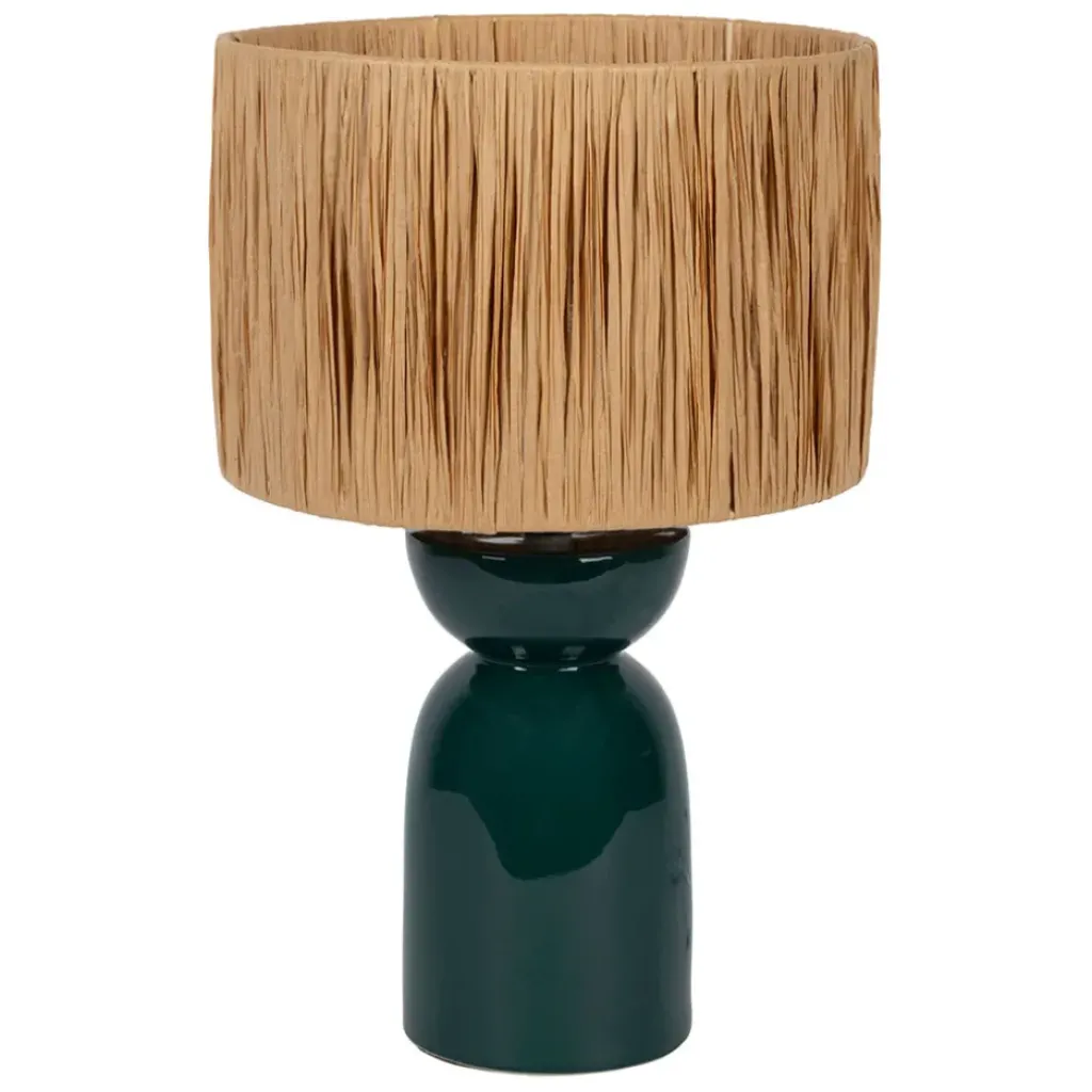 Fabrique de Styles Lampe en raphia naturel et céramique émeraude h38cm - Palma* Lampes À Poser