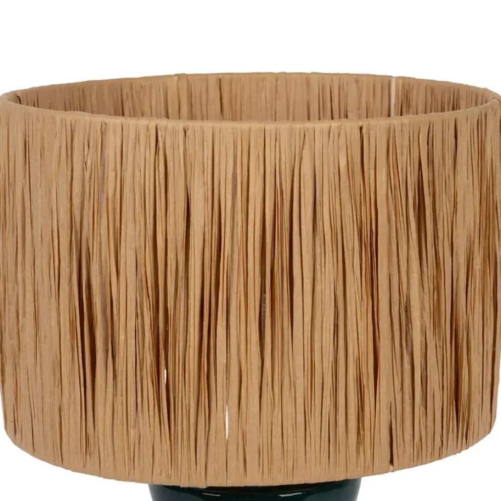 Fabrique de Styles Lampe en raphia naturel et céramique émeraude h38cm - Palma* Lampes À Poser