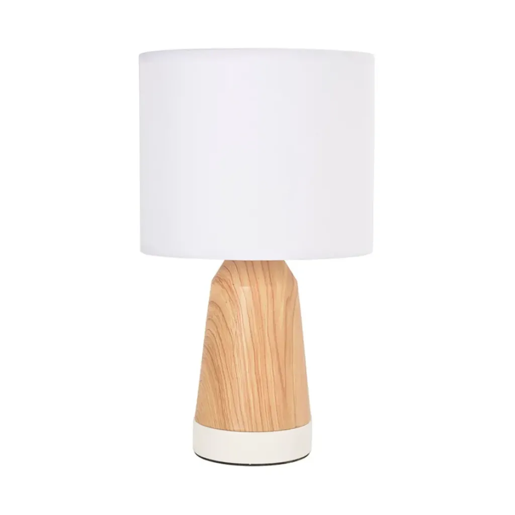 Fabrique de Styles Lampe touch métal effet bois et coton blanc h33cm - Baltik* Lampes À Poser