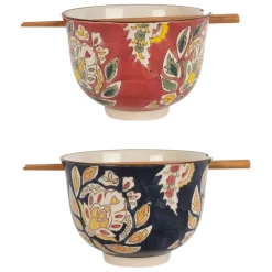 Fabrique de Styles Lot de 2 bols et baguettes en grès et bambou d13xh9.5cm - Orchila* Bols Et Coupelles