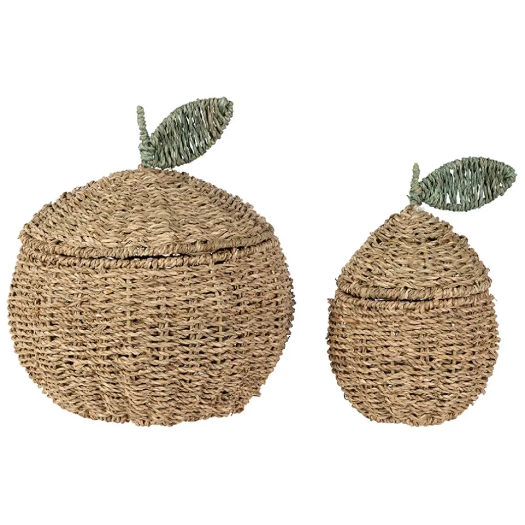 Fabrique de Styles Lot de 2 corbeille pommes en jonc de mer naturel et vert - Les Fruits* Paniers Et Corbeilles