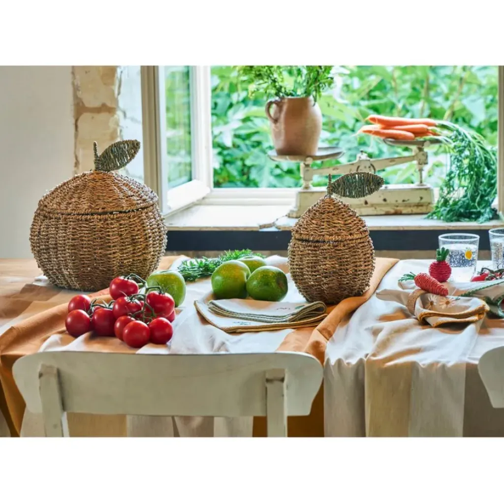Fabrique de Styles Lot de 2 corbeille pommes en jonc de mer naturel et vert - Les Fruits* Paniers Et Corbeilles