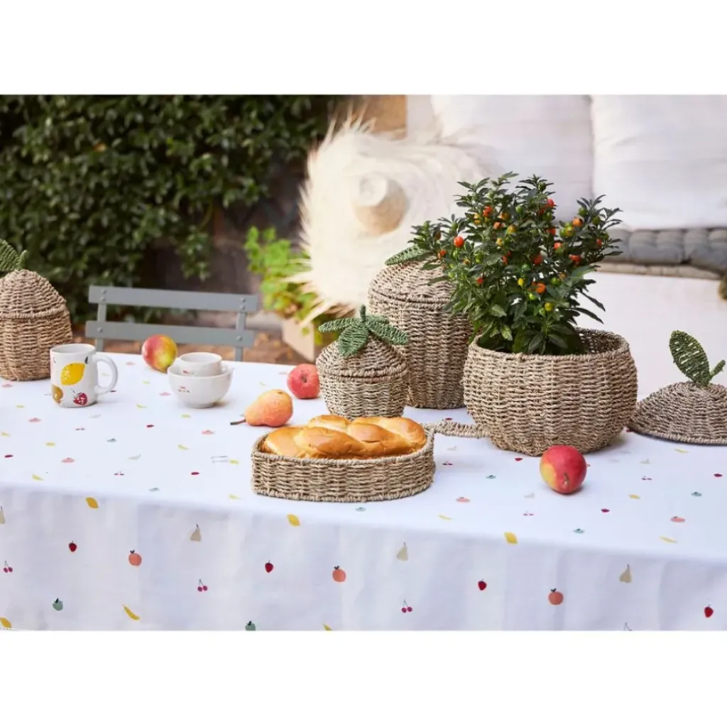 Fabrique de Styles Lot de 2 corbeille pommes en jonc de mer naturel et vert - Les Fruits* Paniers Et Corbeilles