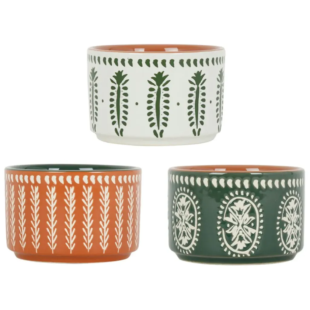 Fabrique de Styles Lot de 3 coupelles en grès et plateau terracotta, vert et blanc - romance vegetal* Bols Et Coupelles