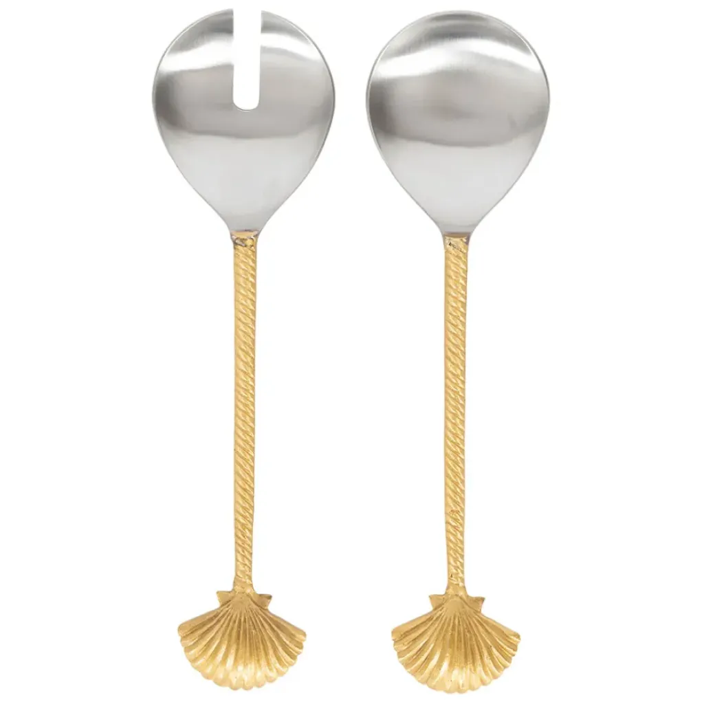 Fabrique de Styles Lot de 2 couverts de salade en inox et laiton - Coquillage* Ustensibles De Cuisine