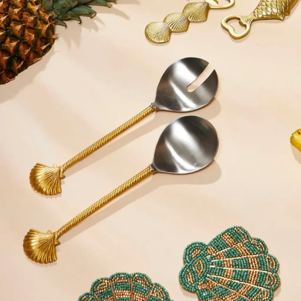 Fabrique de Styles Lot de 2 couverts de salade en inox et laiton - Coquillage* Ustensibles De Cuisine