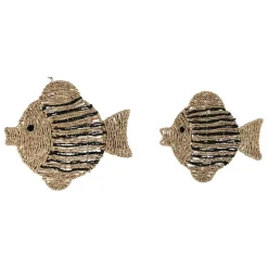 Fabrique de Styles Lot de 2 décoration murale poisson en jonc de mer naturel et bleu - Eté A La Mer* Déco À Suspendre Et Adhésive